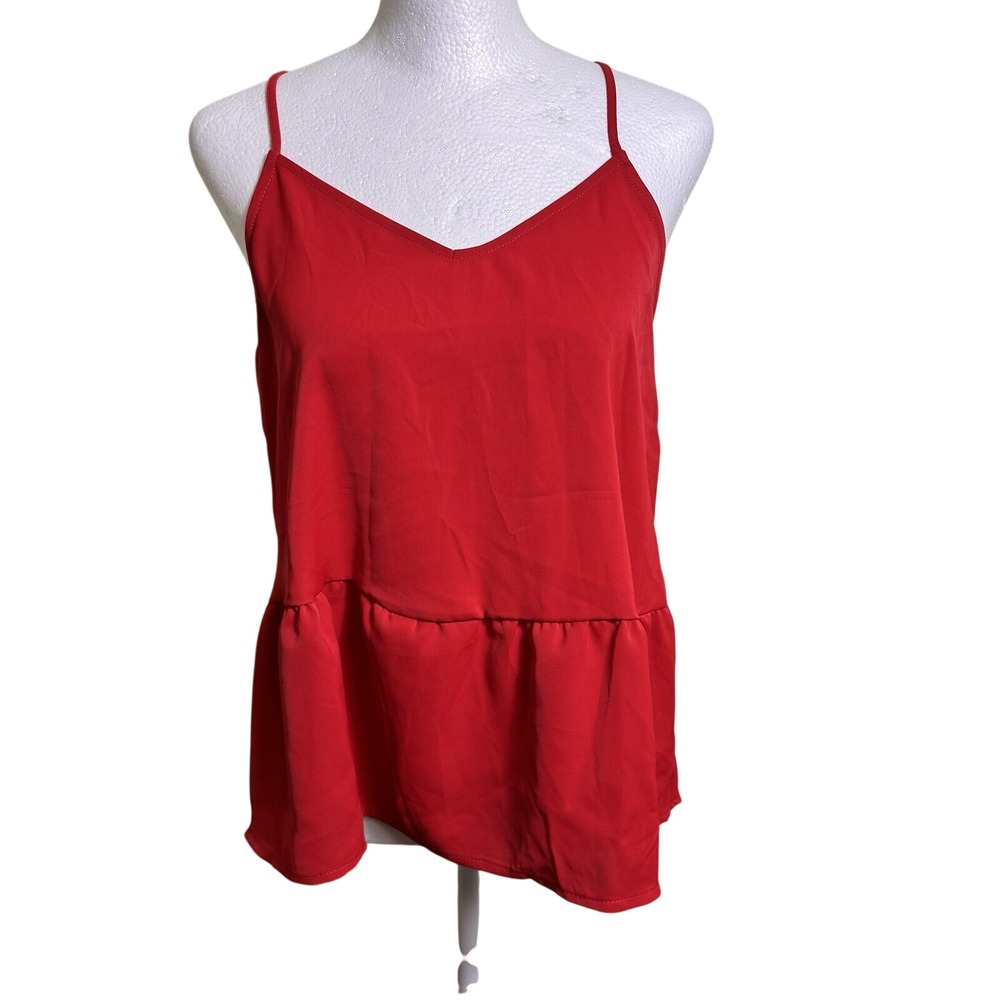 Olive and Oak Rocking Red Peplum Tie Back‎ Camisole Top 3W12606 M Ruffle NEW